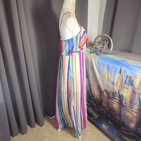 Candies Maxi Dress Womens L‎ Colorful Striped Summer Pool Slip Y2K Boho - Picture 6 of 14